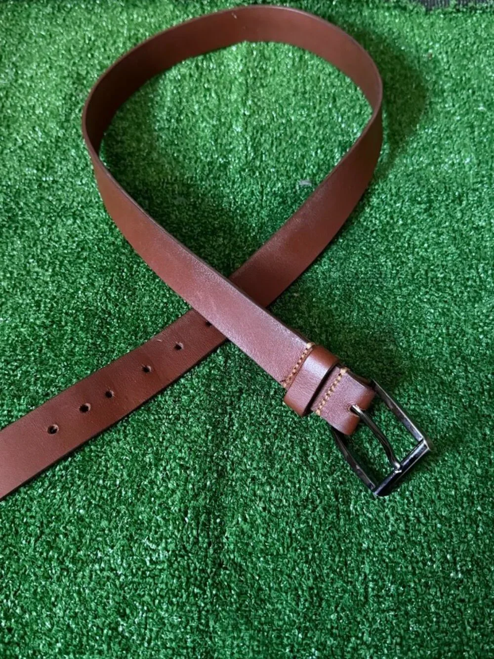 Men's Genuine Leather Basic Belt Square Metal Buckle Made in USA Size 38